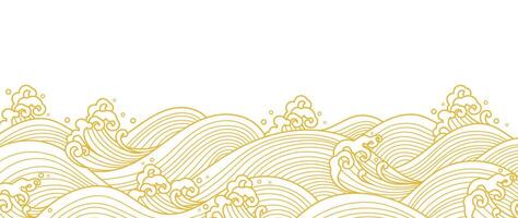 Japanese sea wave background vector. Wallpaper design with gold and white ocean wave pattern backdrop. Modern luxury oriental illustration for cover, banner, website, decor, border. vector