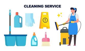 Cleaning service equipment clean worker character concept vector