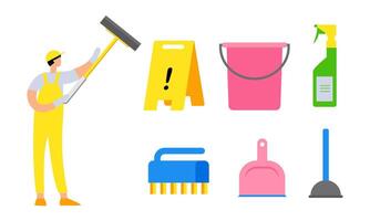 Cleaning service equipment clean worker character concept vector