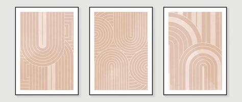 Set of contemporary abstract design wall art vector. Collection of watercolor abstract shape, line art, curve, beige. Art design illustration for wallpaper, wall decor, card, poster, cover, print. vector