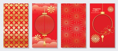 Chinese New Year cover background vector. Luxury background design with chinese pattern, flower, lantern cloud. Modern oriental illustration for cover, banner, website, social media. vector