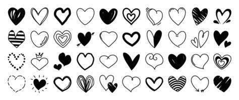 Set of heart doodle element vector. Hand drawn doodle style collection of different heart, love symbol. Illustration design for print, cartoon, card, decoration, sticker, icon, valentine day, clipart. vector