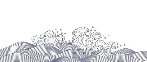 Japanese sea wave background vector. Wallpaper design with blue and white ocean wave pattern backdrop. Modern luxury oriental illustration for cover, banner, website, decor, border. vector