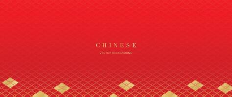 Happy Chinese new year backdrop vector. Wallpaper design with gold chinese pattern on red background. Modern luxury oriental illustration for cover, banner, website, decor, border, frame. vector