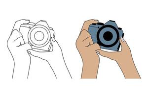 Holding camera outline vector isolated on white background.