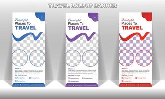 Travel roll up banner design print template vector