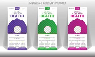 Modern Medical Healthcare X Roll Up Banner Design Template with beautiful shapes and gradient color vector