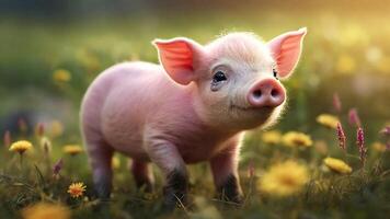 ai generado fotorrealista imagen de adorable bebé cerdo foto