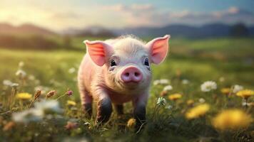 AI generated Photorealistic Image of Adorable baby pig photo