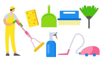 Cleaning service equipment clean worker character concept vector