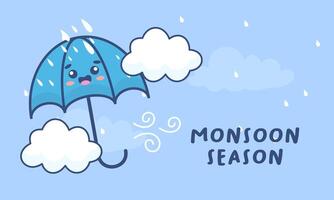 Monsoon season illustration with umbrellas vector