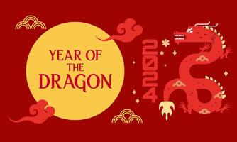 2024 Chinese new year, year of the dragon banner template design with dragons, clouds and flowers ba vector