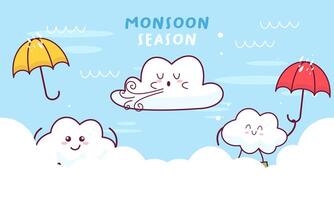 Monsoon season illustration with umbrellas vector