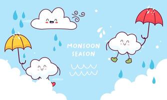 Monsoon season illustration with umbrellas vector