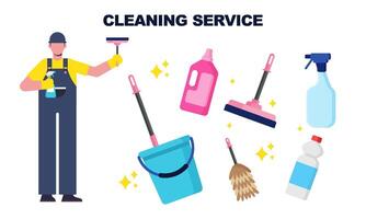 limpieza Servicio equipo limpiar trabajador personaje concepto vector