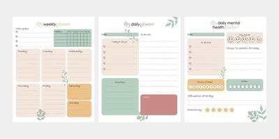 Bullet journal template. Weekly, daily planer. Mental health planer. Ready to print 8,5x11 in pages. Vector illustration