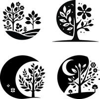 Tree line icon. Simple minimalist plants, organic geometric abstract shapes leaves and trees Set of vector beauty tree logos