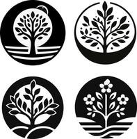 Tree line icon. Simple minimalist plants, organic geometric abstract shapes leaves and trees Set of vector beauty tree logos