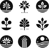 Tree line icon. Simple minimalist plants, organic geometric abstract shapes leaves and trees Set of vector beauty tree logos