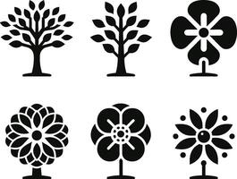 Tree line icon. Simple minimalist plants, organic geometric abstract shapes leaves and trees Set of vector beauty tree logos