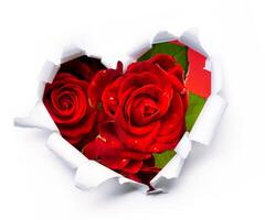 Art bouquet of red roses and the paper hearts on Valentine's Day photo