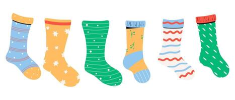 Baby socks with charming patterns and textures. Vector illustrations.