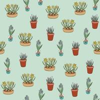 Spring flowers vector line seamless pattern.