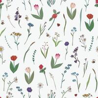 Spring flowers vector seamless pattern.