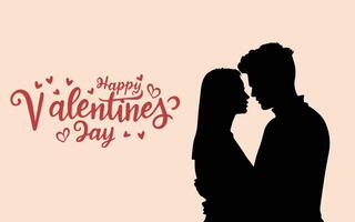 Silhouette of couple man and woman, Happy Valentines Day lettering calligraphy, Vector illustration