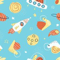 Seamless pattern of snails traveling in space vector