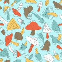 Pattern with mushrooms of different shapes vector