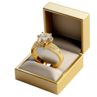 ai generado elegante dorado anillo con piedra preciosa en caja - lujo clipart diseño png
