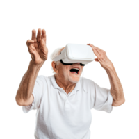 AI generated Explore VR Joy, Smiling Elderly in Virtual Reality Glasses Banner Template png