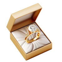 ai généré d'or bague avec gemme dans élégant boîte - luxe bijoux clipart png