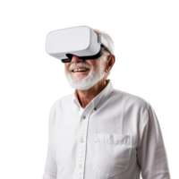 AI generated Explore VR Joy, Smiling Elderly in Virtual Reality Glasses Banner Template png