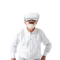 AI generated Happy Elderly in VR Glasses, Immersive Banner Template for Virtual Reality png