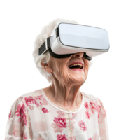 AI generated Happy Elderly in VR Glasses, Immersive Banner Template for Virtual Reality png