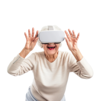 AI generated Happy Elderly in VR Glasses, Immersive Banner Template for Virtual Reality png