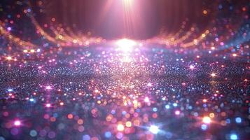 AI generated twinkling diamond light, sparkling purple, gold, and silver colors, luxurious and creative background. photo