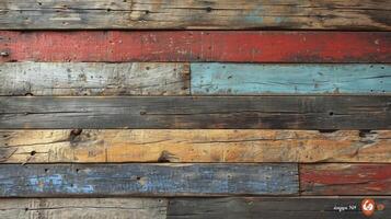 AI generated Timeworn wood planks, each bearing the unique charm of cracks and alluring wood fibers. Old wood background. photo