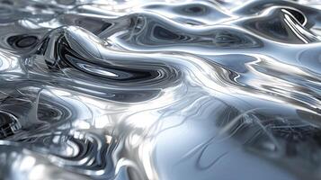 AI generated Liquid Chrome Background. The mesmerizing of liquid chrome graphic design. the brilliance and dynamic nature of liquid chrome, unique visual qualities. futuristic and high-tech elements. photo