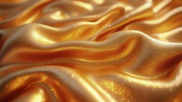 AI generated Golden silk fabric background. The luxurious fabric textured is very realistic and detailed. photo