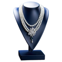 AI generated Pearl Elegance, White Pearl Necklace on Luxurious Display Stand png