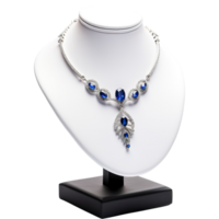 AI generated Luxury Diamond and Sapphire Necklace on Display Stand, Fine Jewelry png