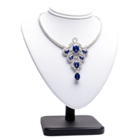 AI generated Luxury Diamond and Sapphire Necklace on Display Stand, Fine Jewelry png