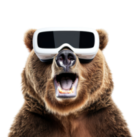 AI generated Smiling Bear in Virtual Reality Glasses, Cute Animal Portrait Banner Template png