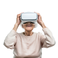AI generated Explore VR Joy, Smiling Elderly in Virtual Reality Glasses Banner Template png