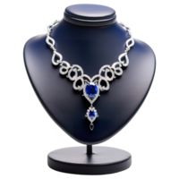 AI generated Luxury Diamond and Sapphire Necklace on Display Stand, Fine Jewelry png