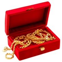 AI generated Regal Presentation, Royal Gold Necklace in Red Box, Fine Accessory png