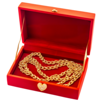 ai generado opulento regalo, sencillo oro collar en rojo caja, precioso adorno png